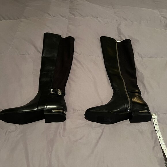 MICHAEL Michael Kors Aileen Black Leather and Ponte OTK Flat Boots - Size 7M - Picture 5 of 6